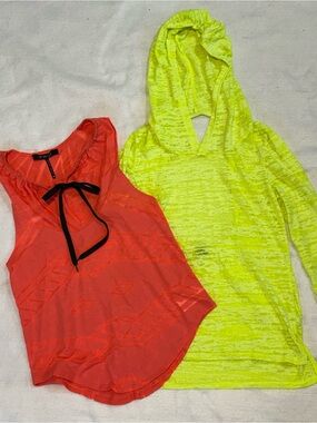 Y2K McBling Neon tops activewear hooded long sleeve cut out back Size Medium